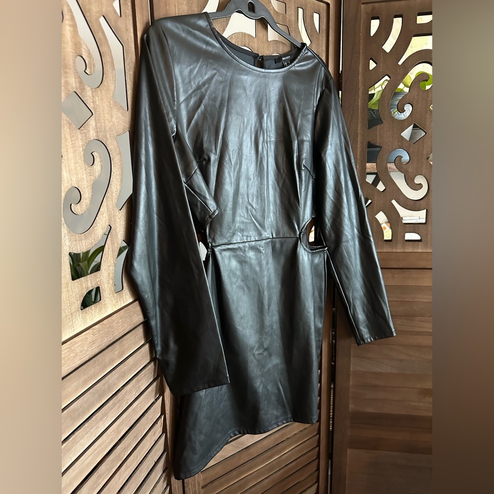 Forever 21 Black Faux Leather Cutout Dress-Size XL - Picture 10 of 13